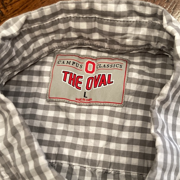 Men’s Ohio State Buckeyes Gray White Checkered Button Front Shirt Size L USED - Picture 3 of 5